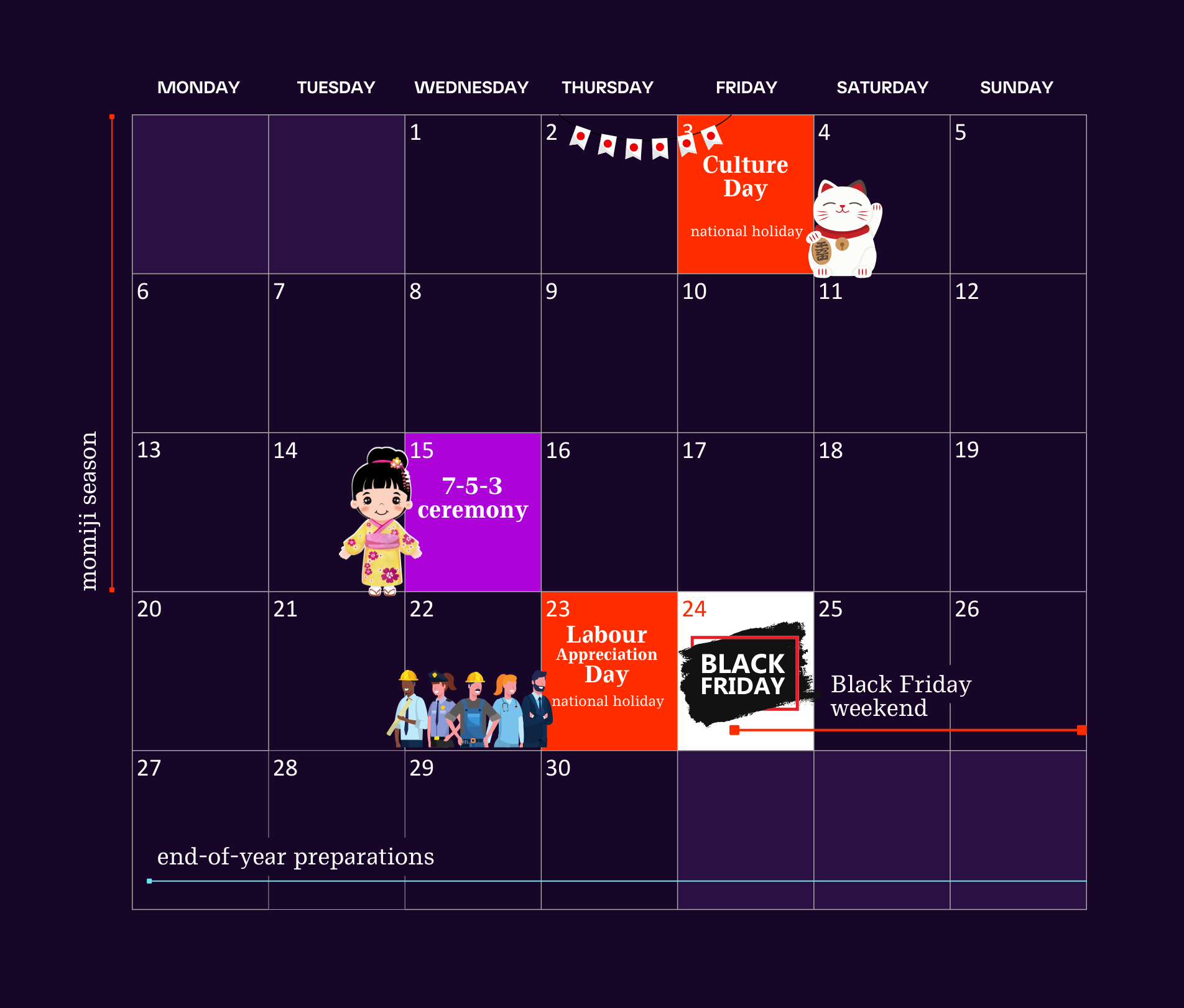 Japanese november marketing calendar.

