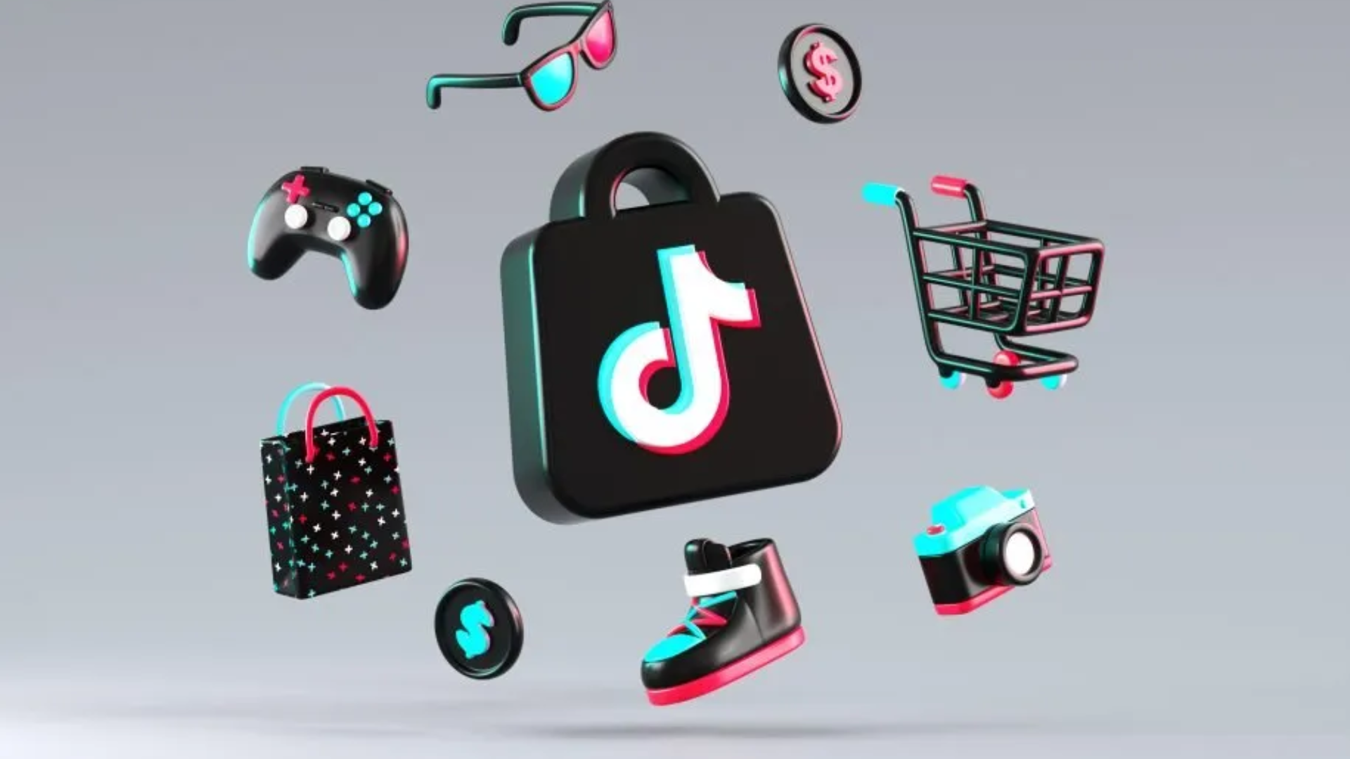 TikTok logo surrounded by various icons