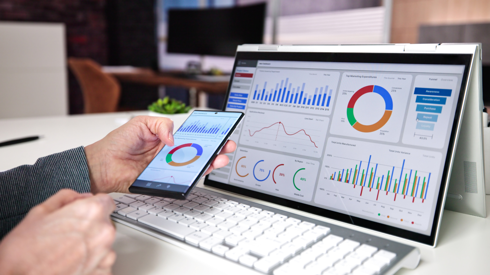 Person analysing data on devices first-party data