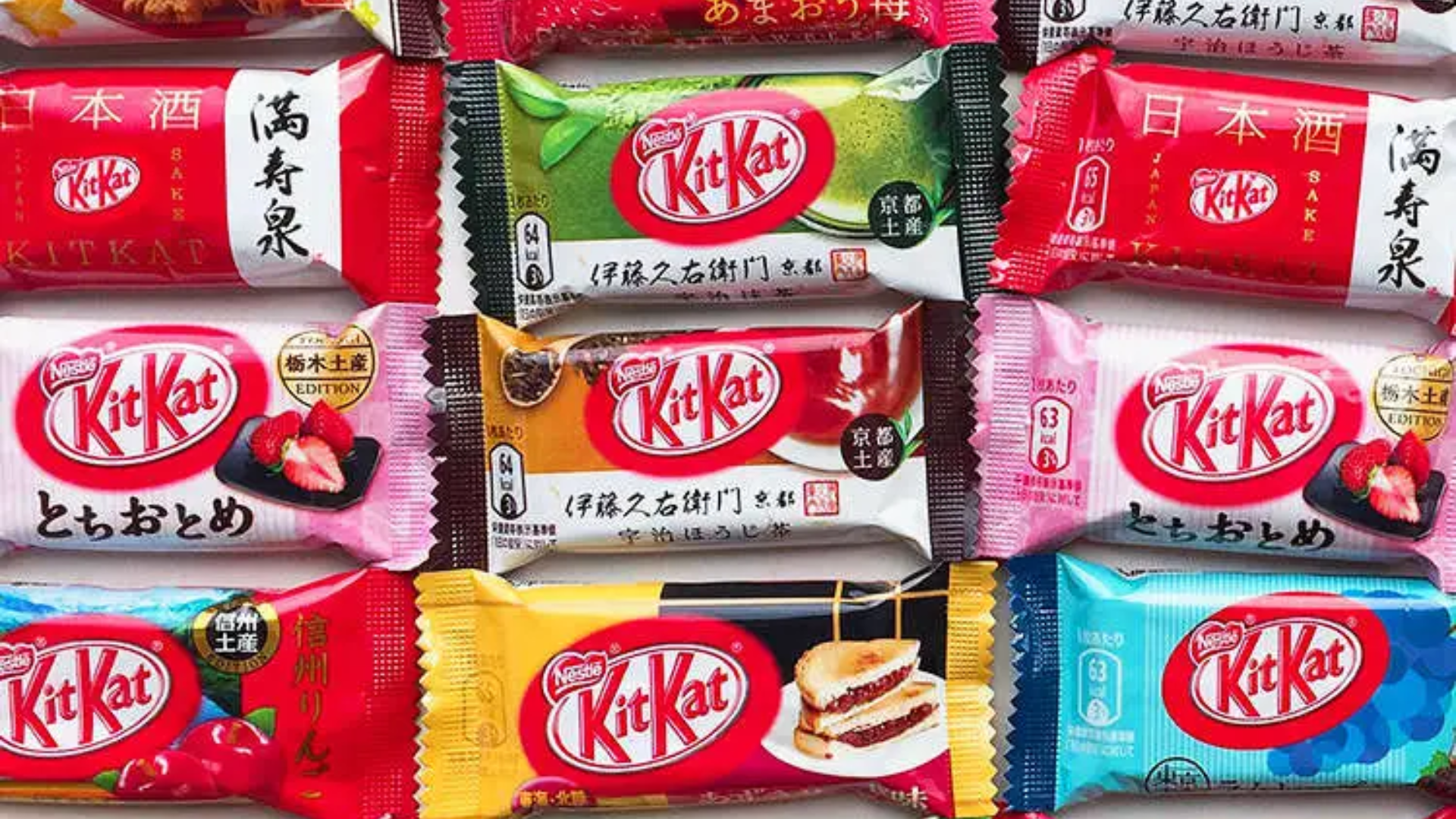 Variety of colourful KitKat bars